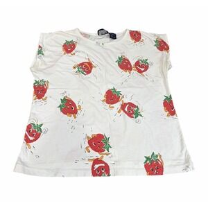 Vintage Mi Ki Womens Strawberry Print Novelty Shirt Unique Eclectic Wacky White